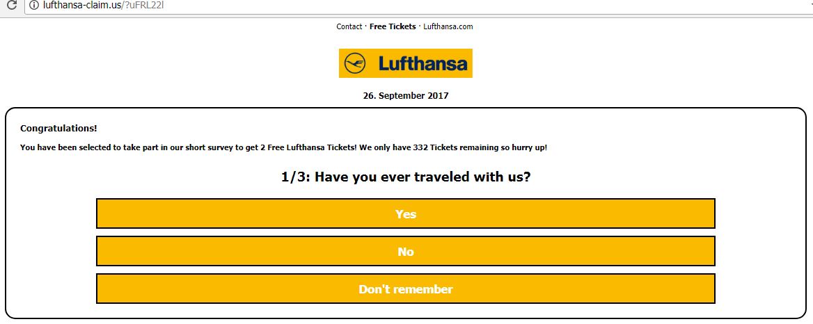 Lufthansa scam webpage