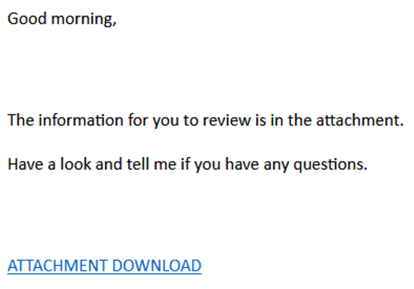 Example of phishing email body
