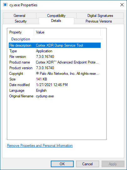 Properties of bablock cy.exe