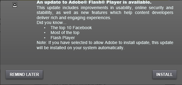BadRabbit malicous message suggesting to update Flash Player