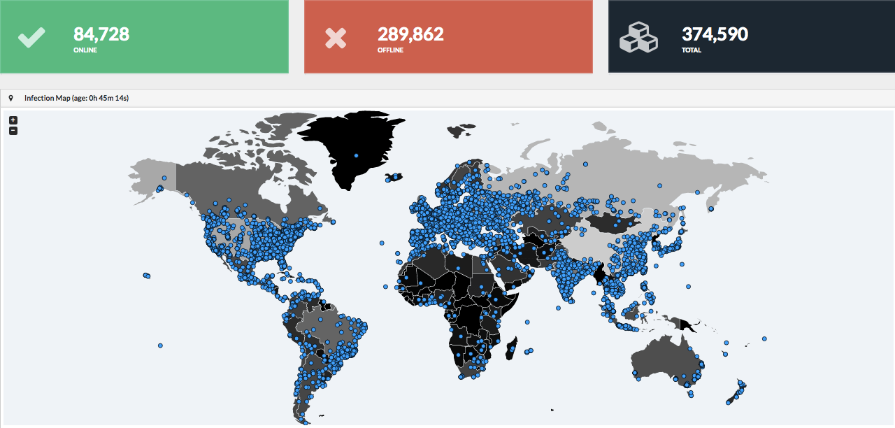 Countries attacked by WannaCry encryptor
