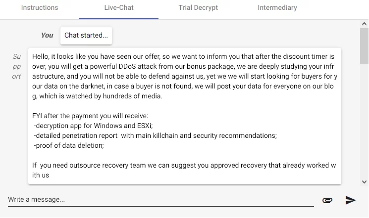Chat with a victim screenshot