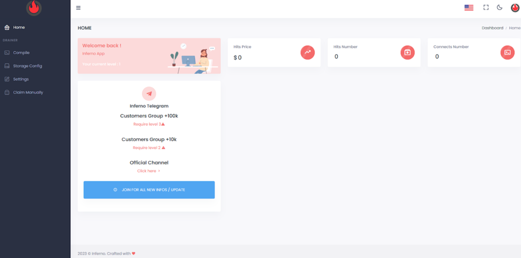 Screenshot of Inferno Drainer’s panel