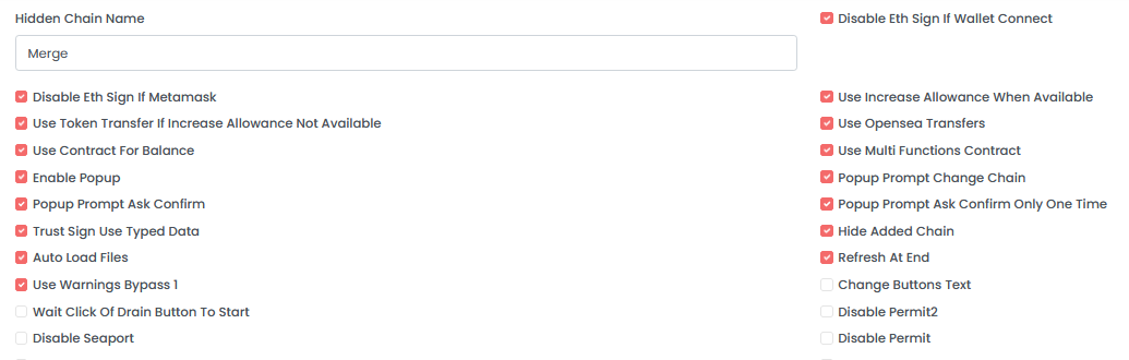 Screenshot detailing how users could customize Inferno Drainer