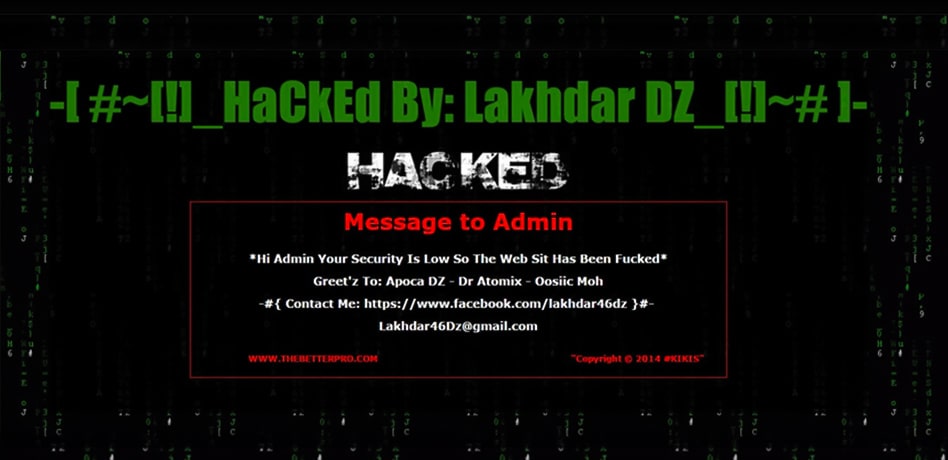 Portion of the Deface page left by the attacker on a hacked site