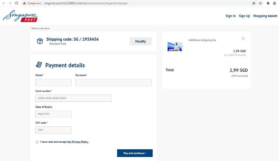 bogus website then shows a phishing form