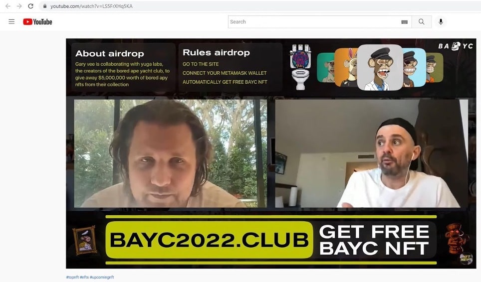 screenshot of a fake youtube stream