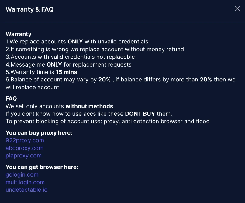 Dark web shop selling spoofing services