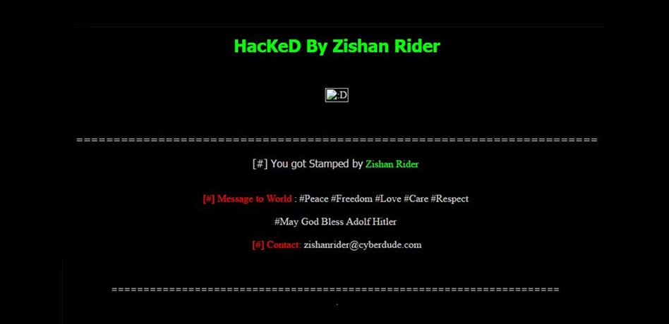 Portion of the Deface page left by the attacker on a hacked site