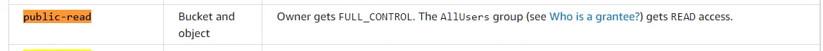 Screenshot from documentation on public-read permissions