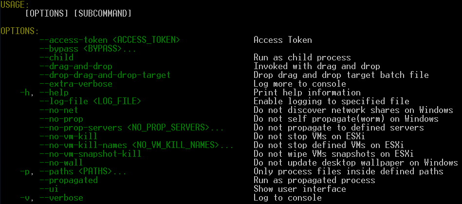 Available command line parameters