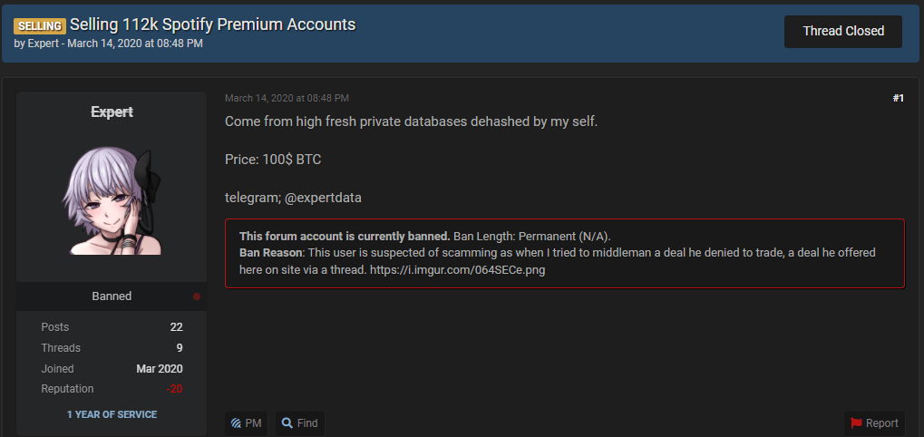 Screenshot of Expert's post