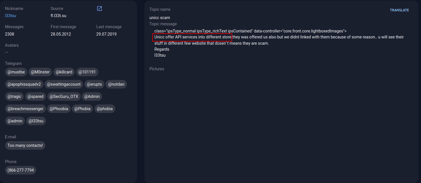 A message on the forum fl.l33t[.]su 