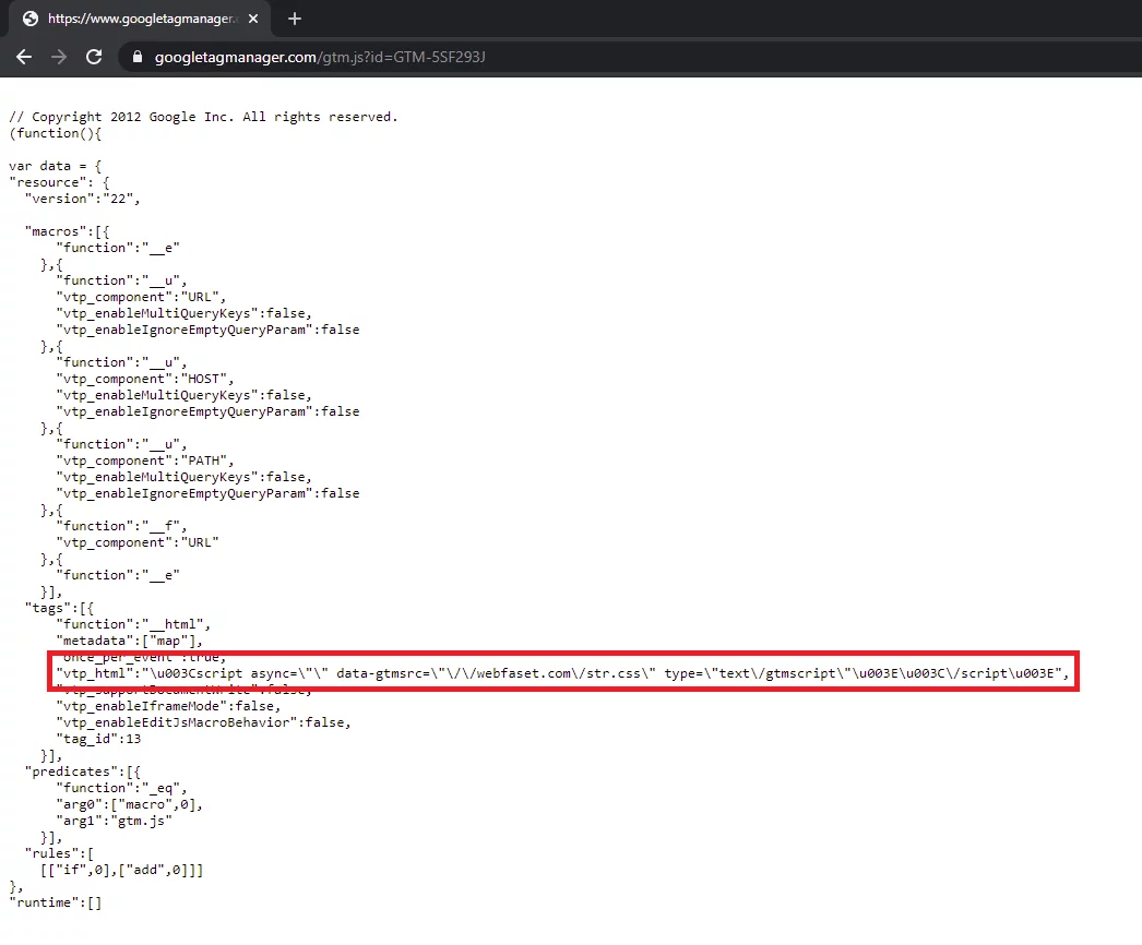 Google Tag Manager script with a malicious inject - grelos
