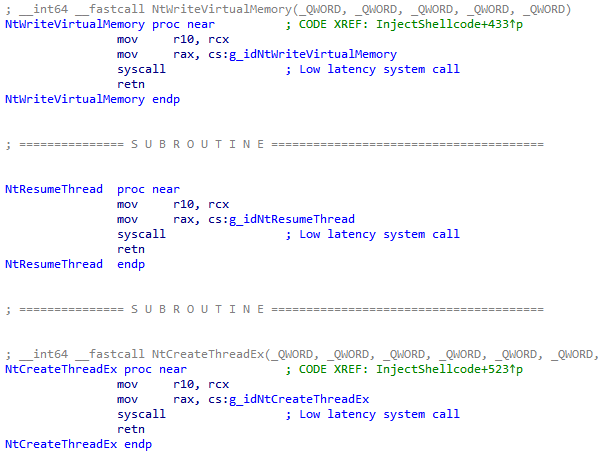 Calling Native API functions using syscall bablock
