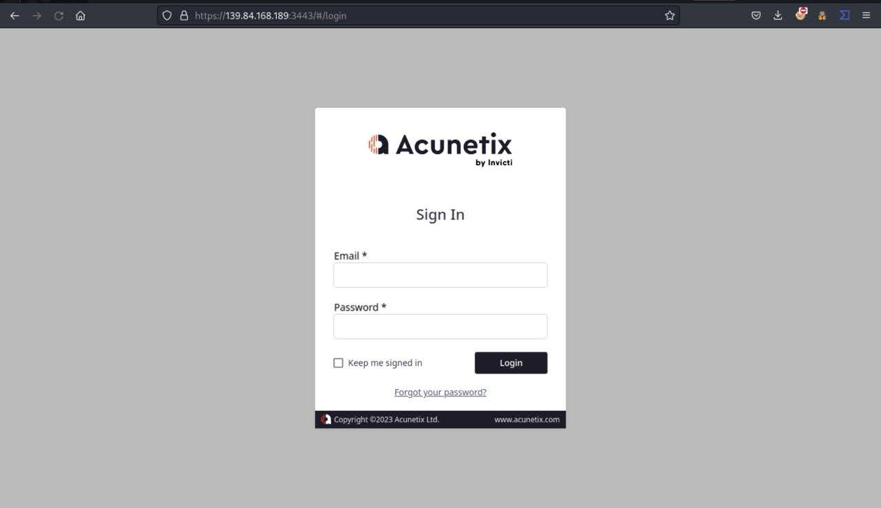 Login page to the Acunetix framework