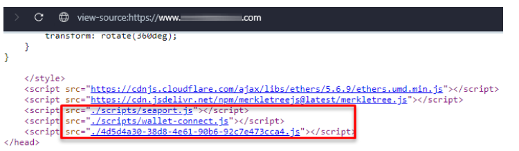 Screenshot showing code fragment linking to inferno drainer's addresses