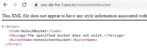 The message indicating that the bucket does not exist