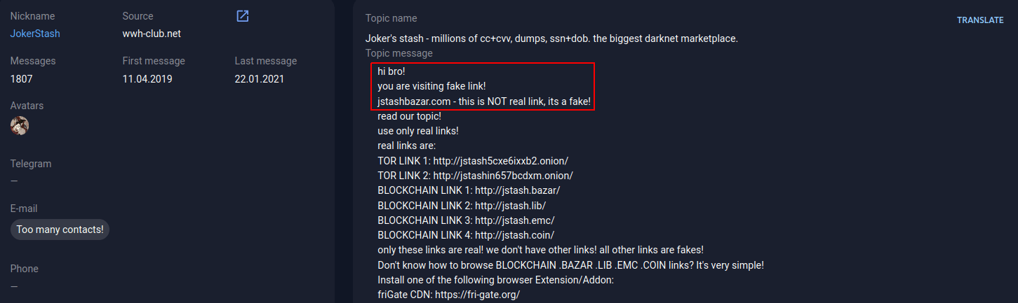 A message on the forum wwh-club[.]net