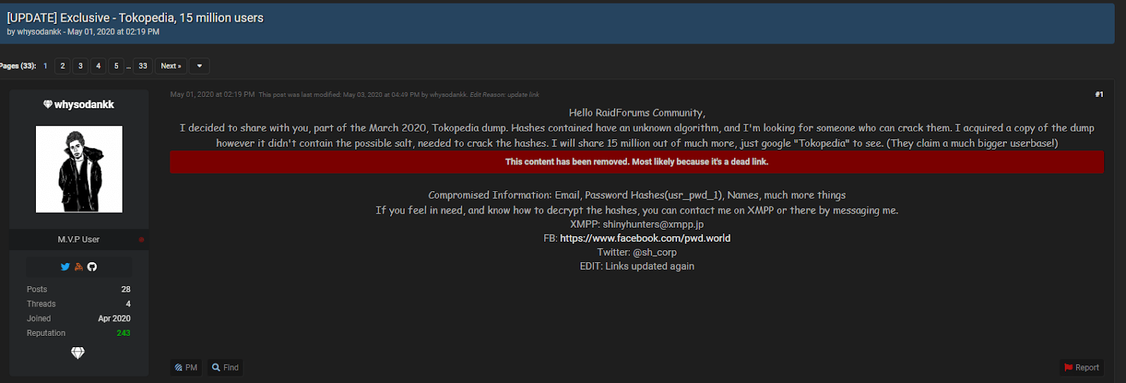 Screenshot of whysodankk's post with Jabber account