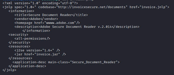 Content of the invoice.jnlp