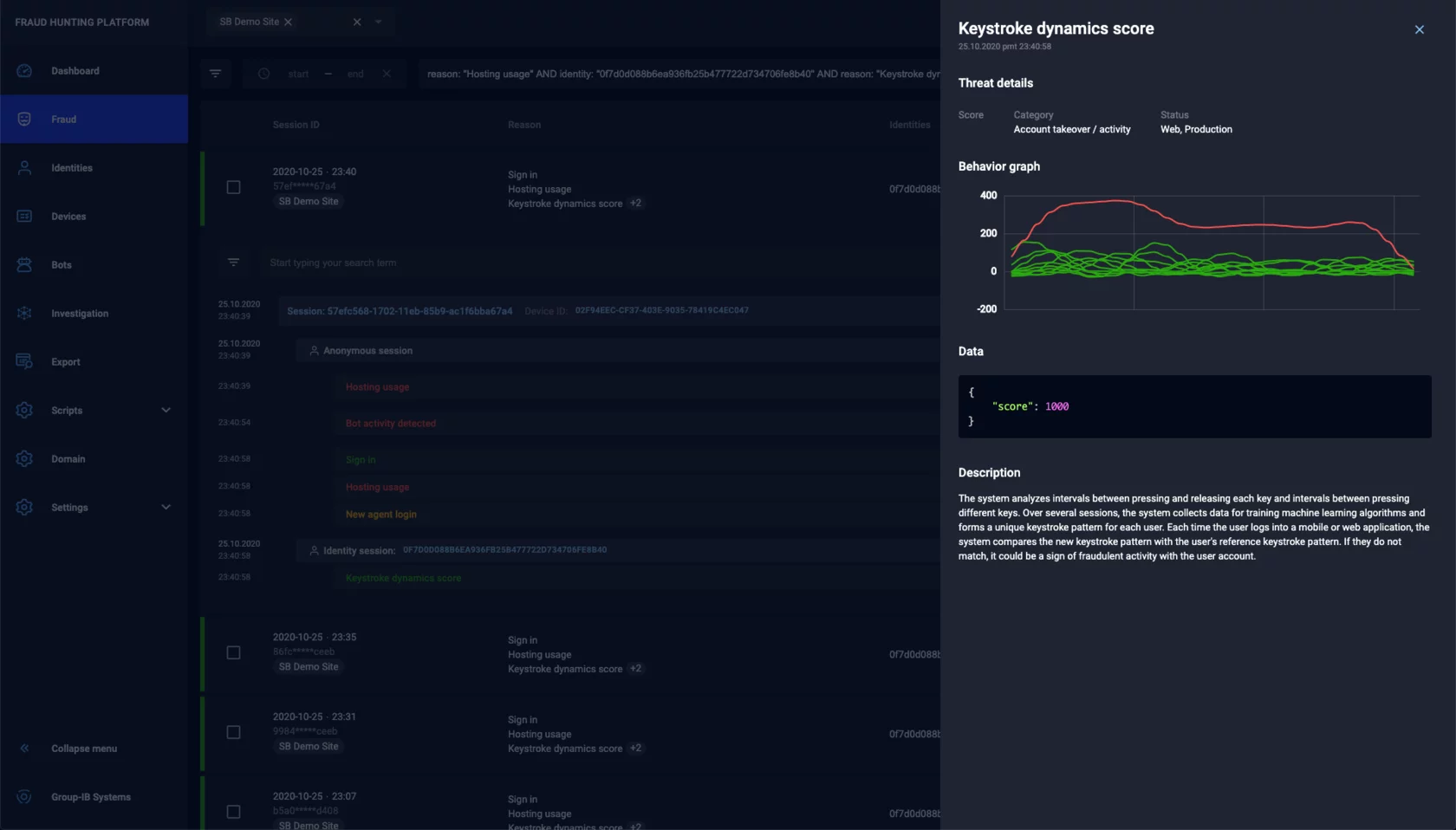 group-ib fraud protection interface