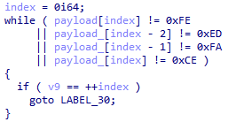The code that searches for the start of the shellcode