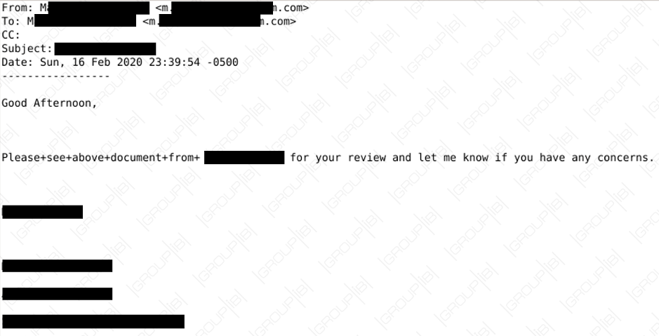Text extracted from email sent by Perswaysion attackers