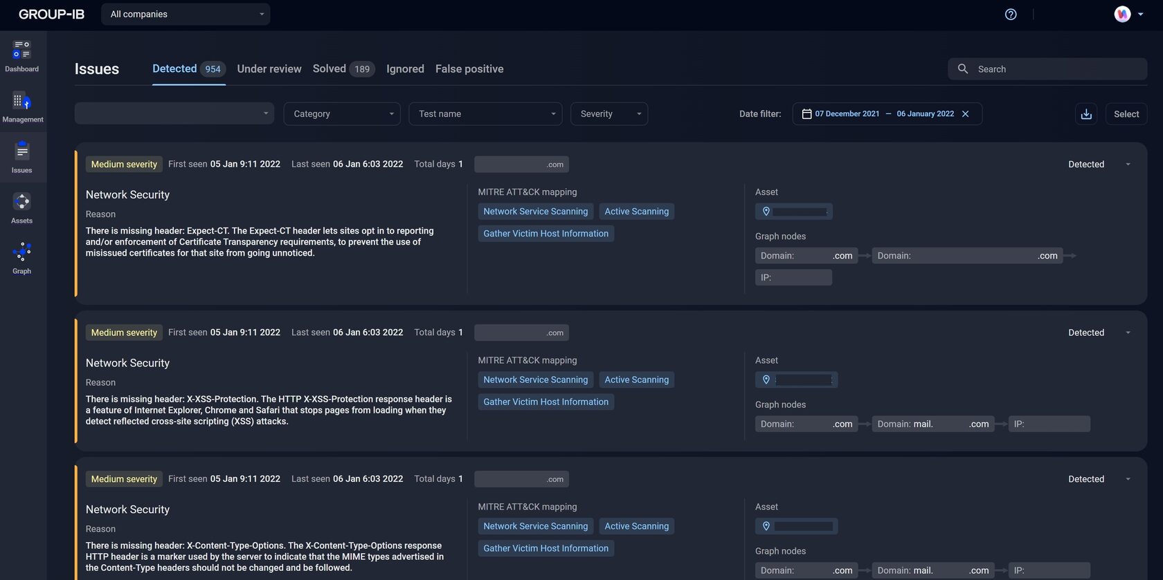 Attack Surface Management interface