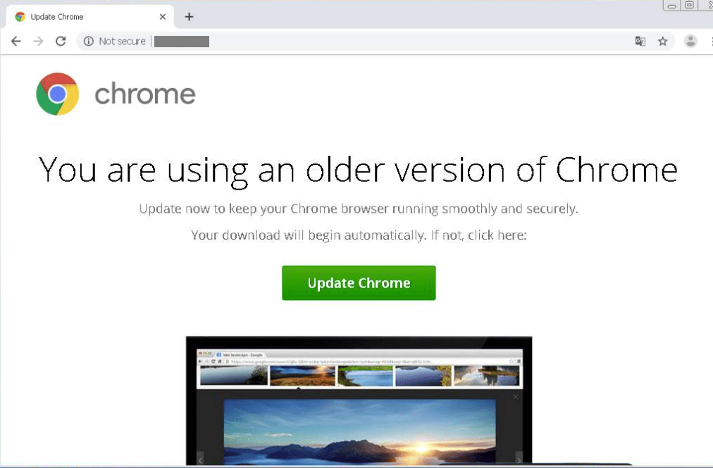 Screenshot of the fake page offering a Chrome browser update