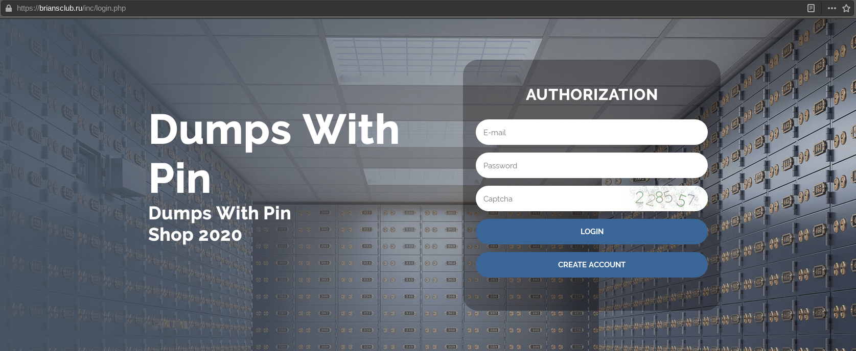 The authorization page of the fake shop briansclub[.]ru screenshot