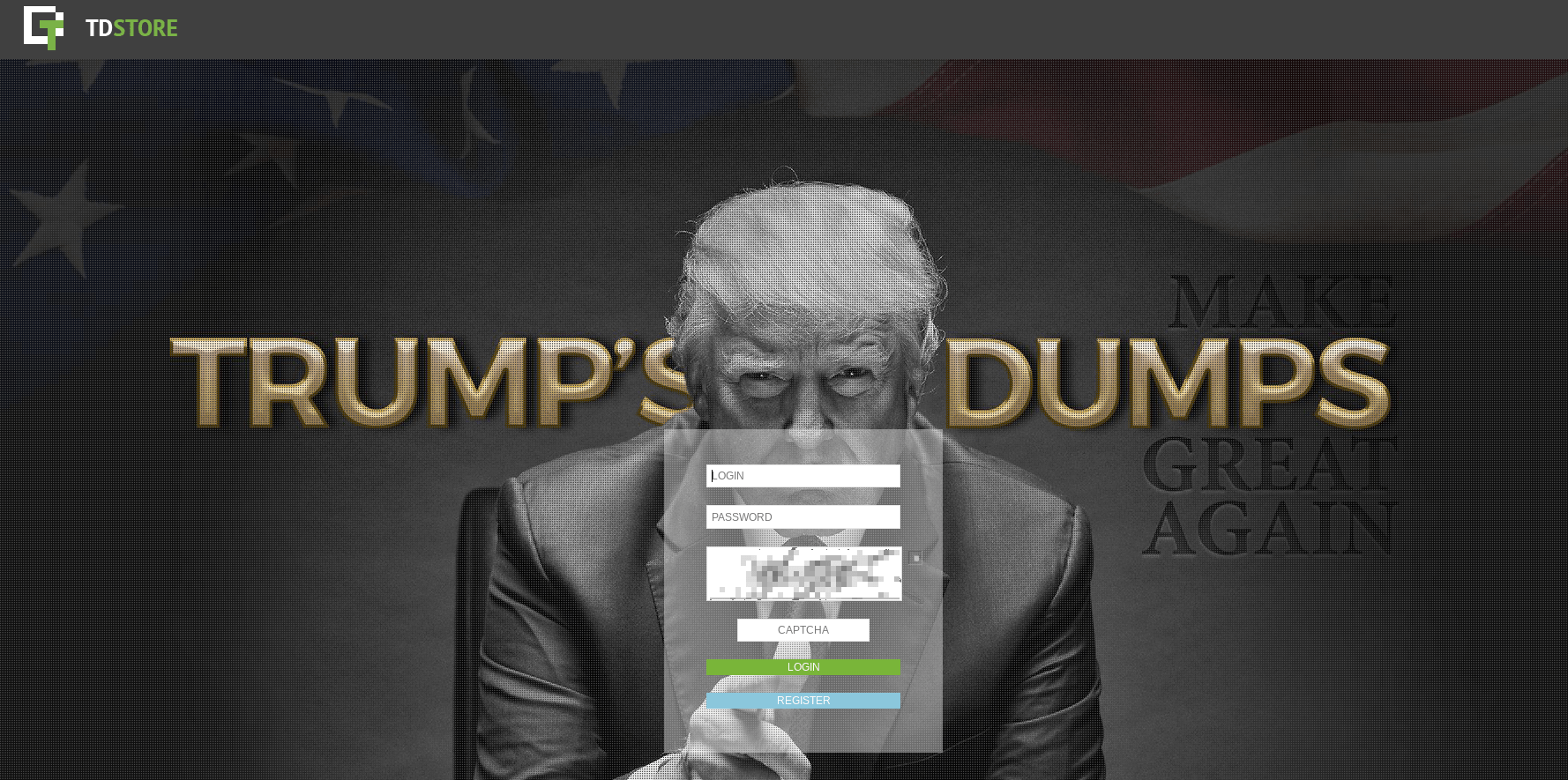 The original login page of the card shop Trump's Dumps screenshot