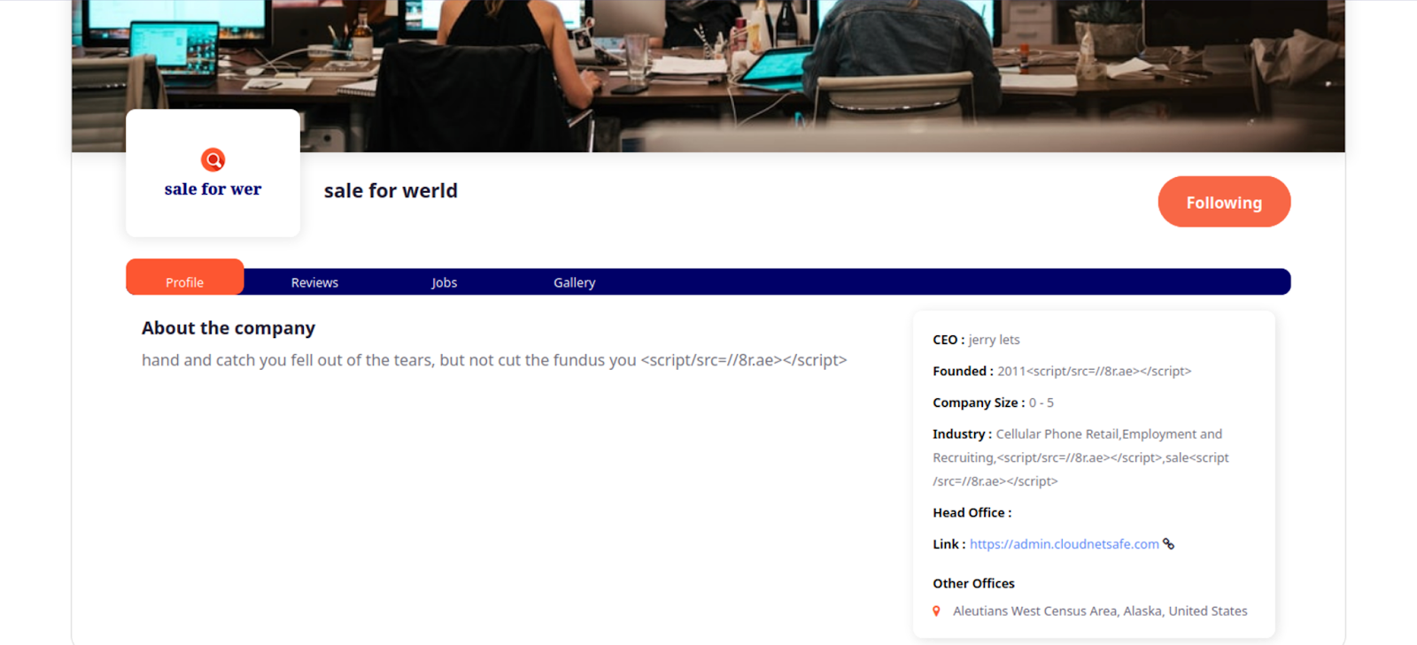 Screenshot of a fake company card created by the attackers