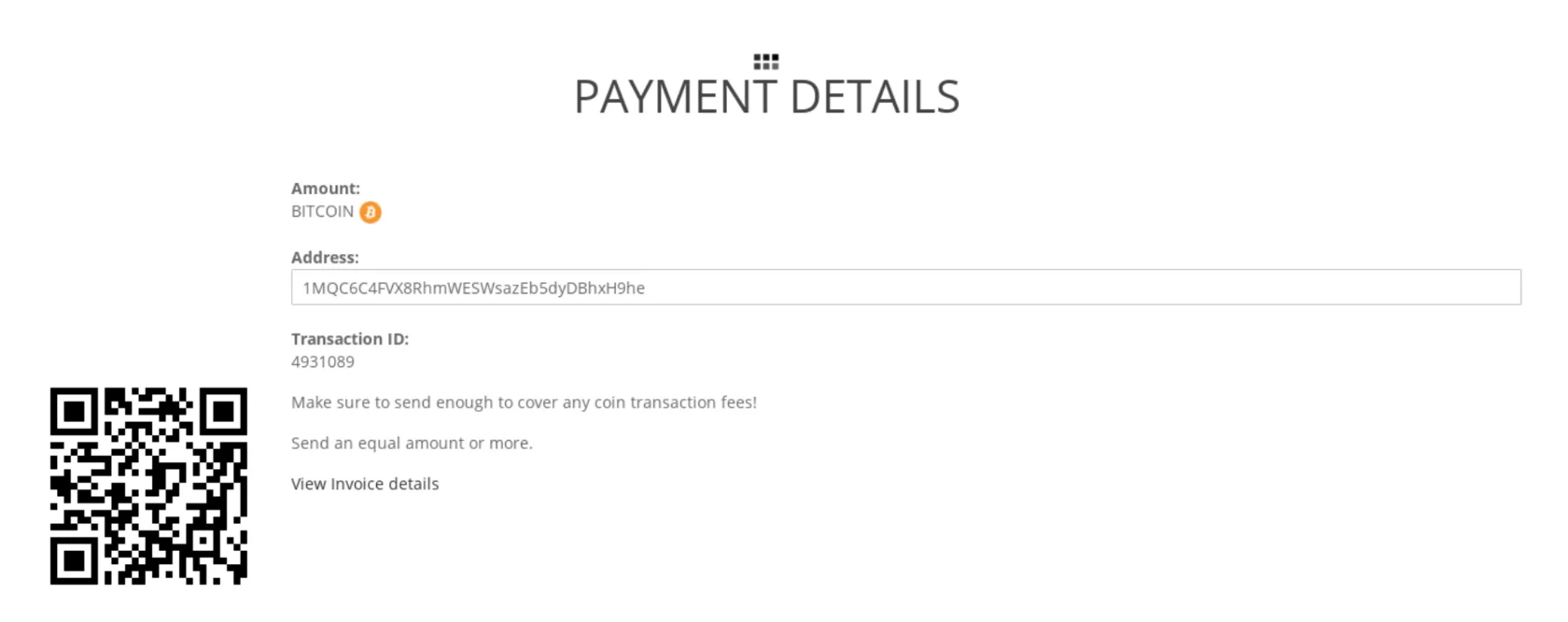 Fake payment form, which opens in an iframe element