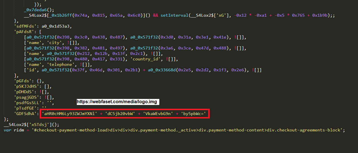 Fragment of source code of JavaScript sniffer used by GrelosGTM group
