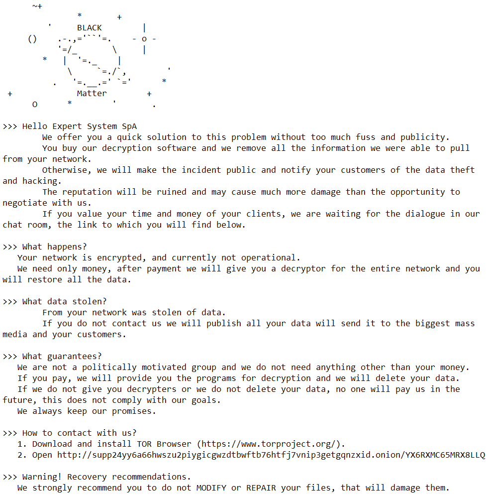 text files containing the demand for ransom