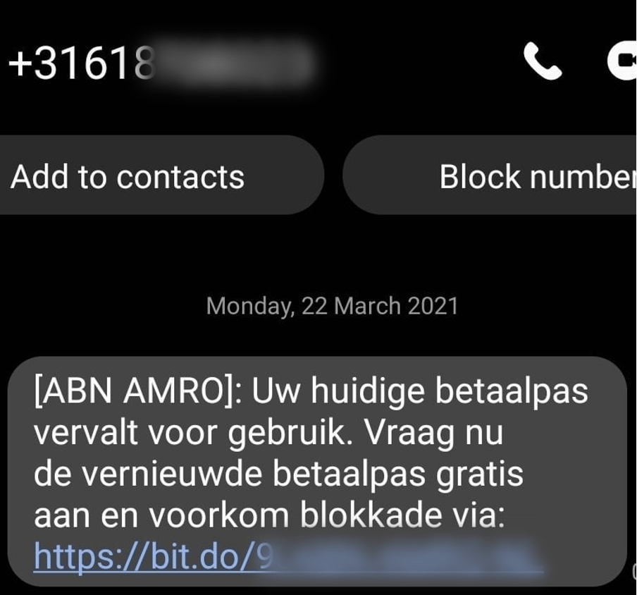 phishing message screenshot