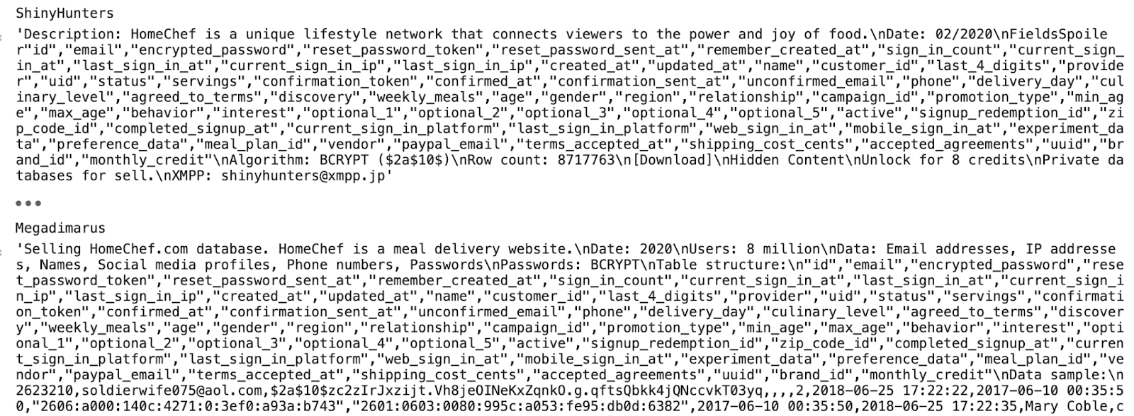 Semantically close posts of ShinyHunters and Megadimarus