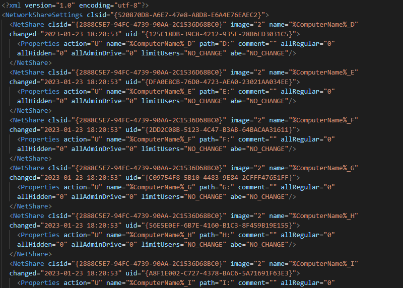 Beginning part of NetworkShares.xml (example)