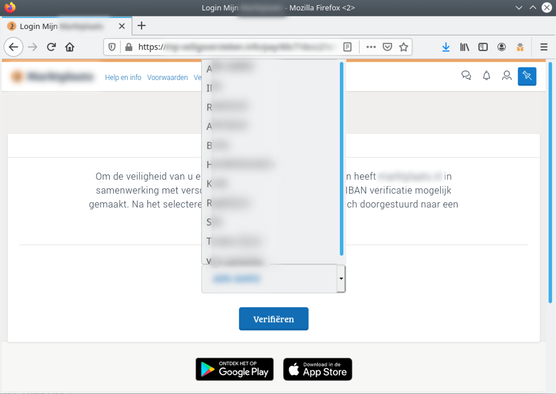 Phishing site using Dutch online Marketplace lure