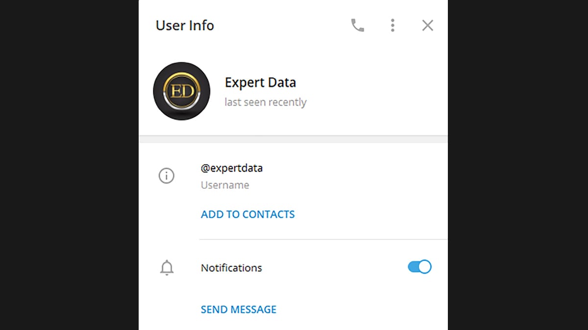 ExpertData's account on Telegram