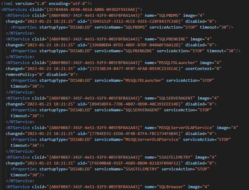 The beginning part of Services.xml (example)
