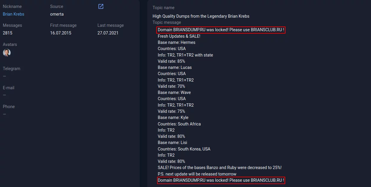 A message on the omerta forum