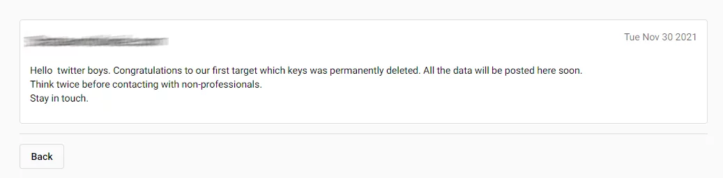 Information about deleting the encryption keys of a victim published by BlackCat operators
