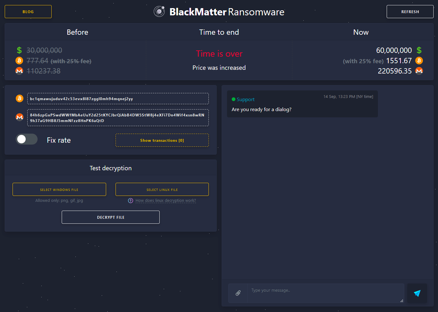 Tor chat room for communication blackmatter
