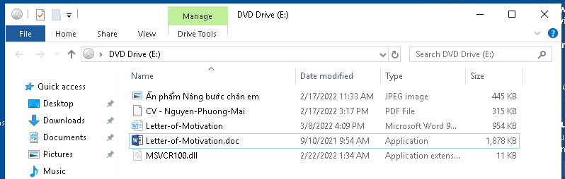 Screenshot detailing the five files contained in one ISO image