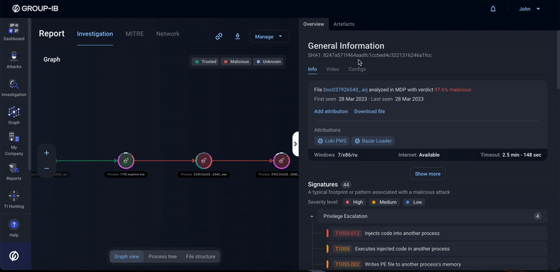 Detonation and automated extraction of artifacts from the Loki PWS sample